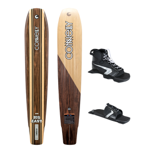 Big Easy slalom ski with Shadow Front Boot and Lace Adjustable RTP, featuring a classic woodgrain design with black details.