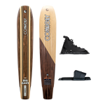 Big Easy slalom ski with wood grain finish, Swerve front boot, and Swerve RTP rear binding for control and comfort.