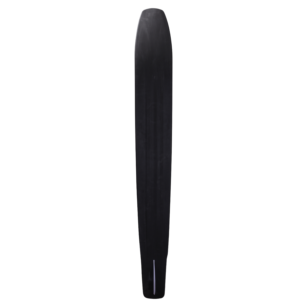 Bottom of the Connelly Big Easy water ski, featuring a smooth black finish with a fin slot.