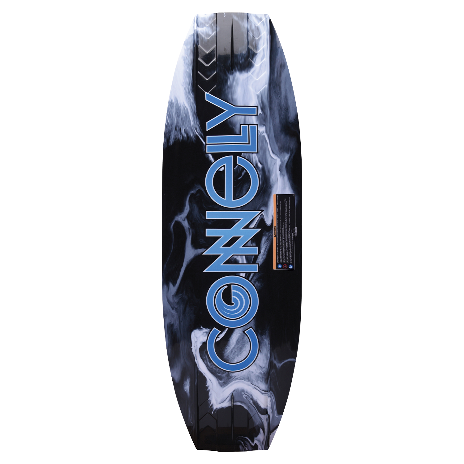 Blaze wakeboard base view with a black and white marbled design and Connelly branding for a smooth ride.
