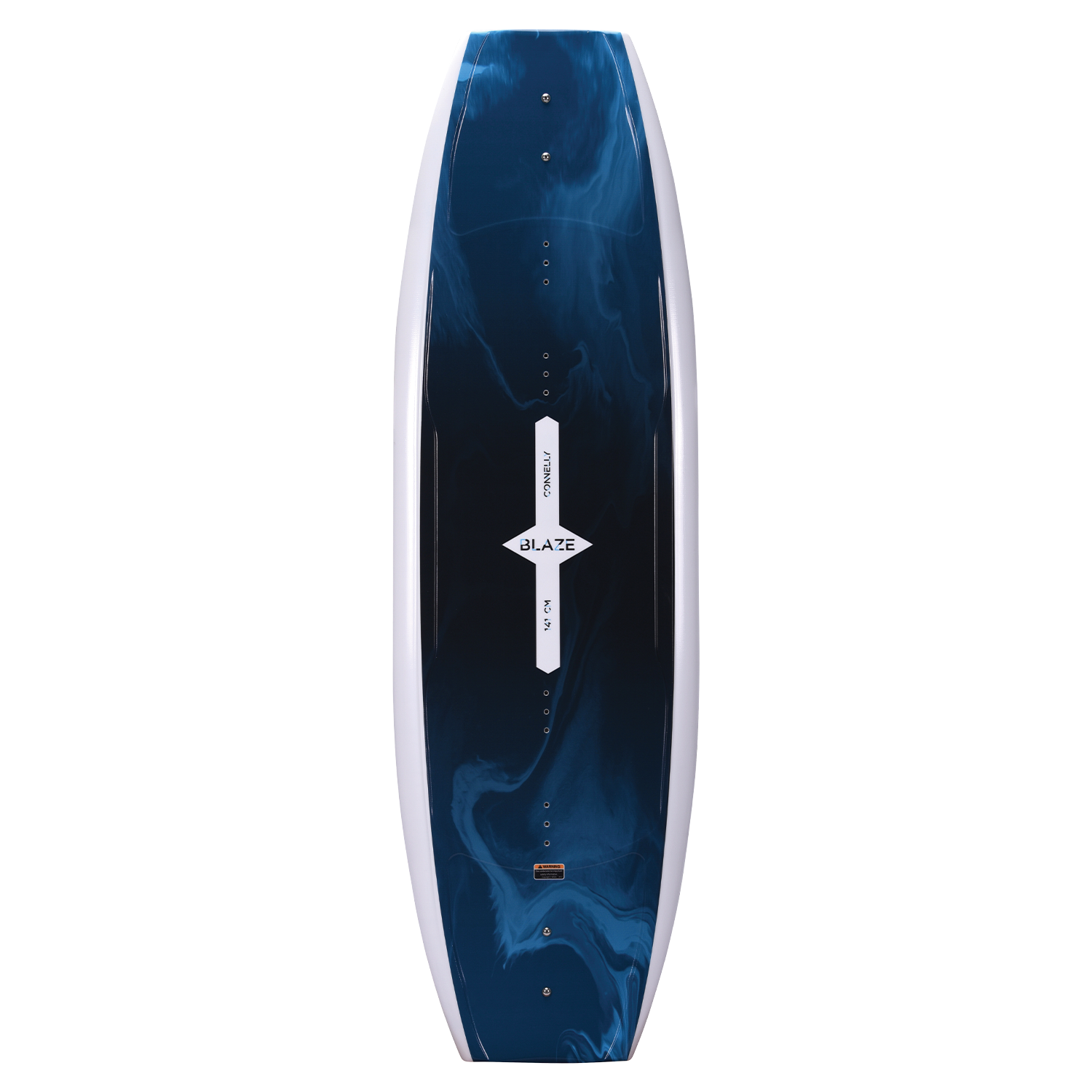 Top view of Blaze wakeboard with a deep blue top, white accents, and a sleek marbled design for high-performance riding.