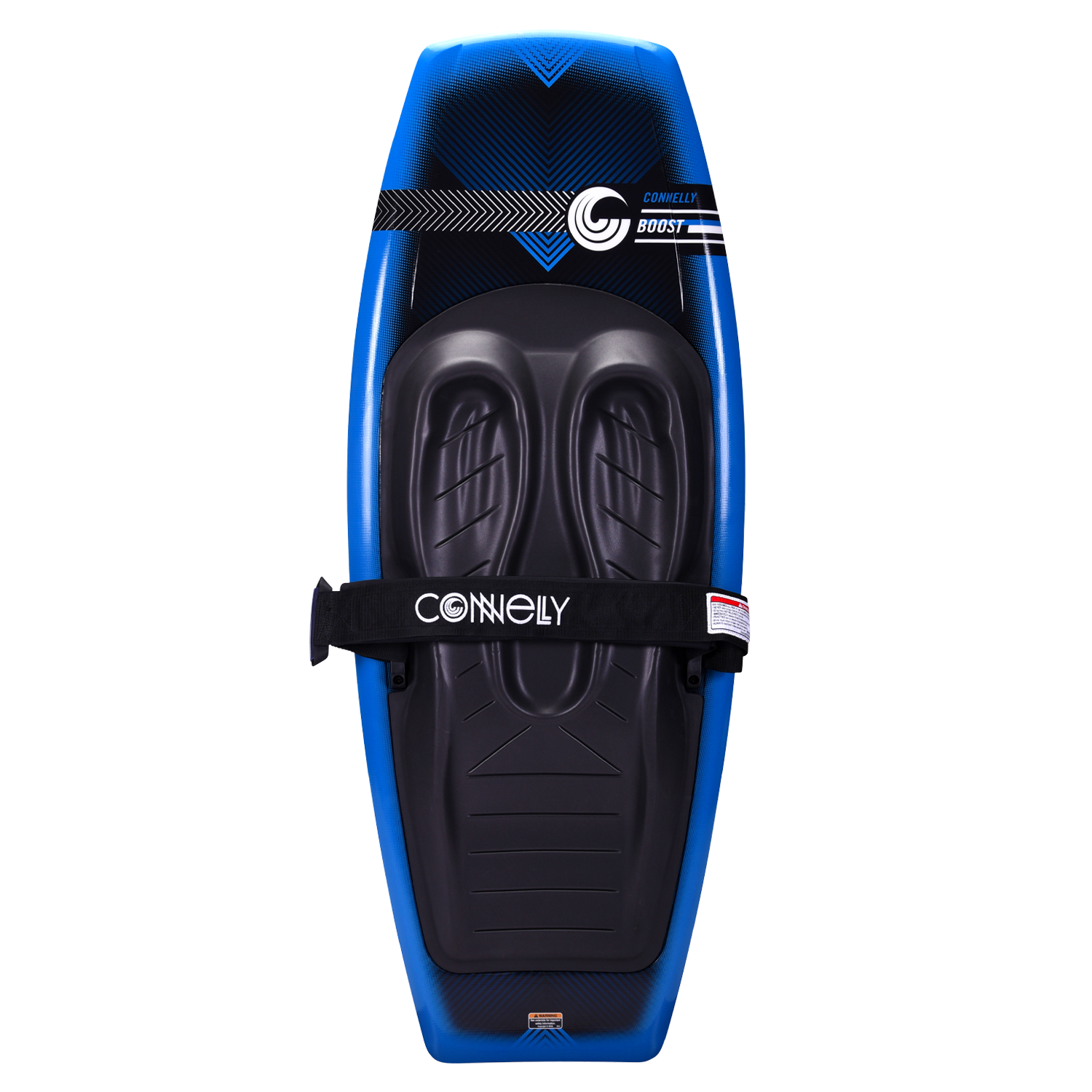 Boost kneeboard with a blue and black design, featuring molded knee pads and a padded strap for comfort and control.