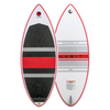 Front and back views of the HABIT Skim wakesurf board, showing the traction pad, logo, and single fin setup.