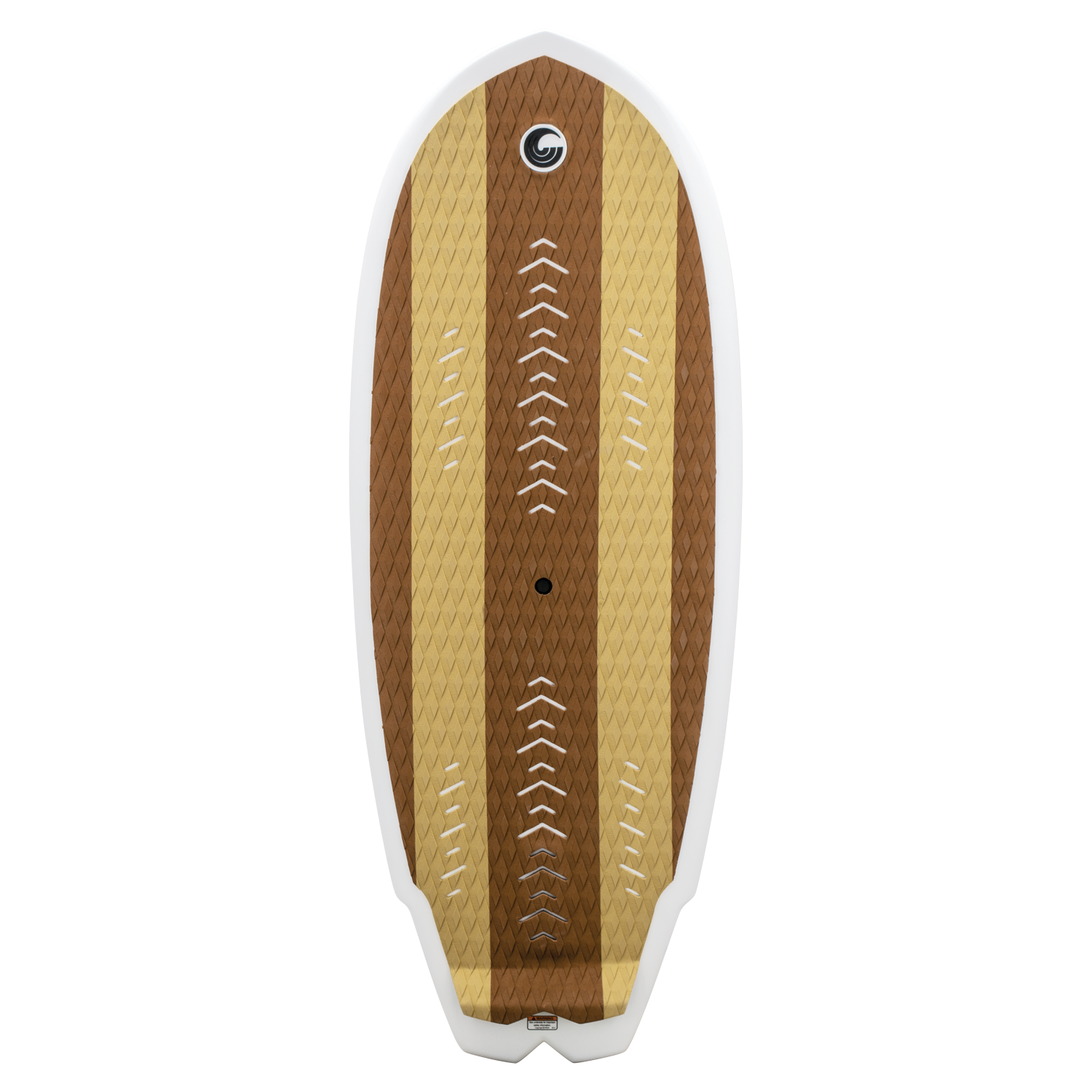 Top view of the Lil Easy wakesurf board, featuring a brown and tan textured deck with diamond traction padding.