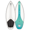 Side-by-side view of Connelly Ono wakesurfer, displaying top and base graphics in teal and white.