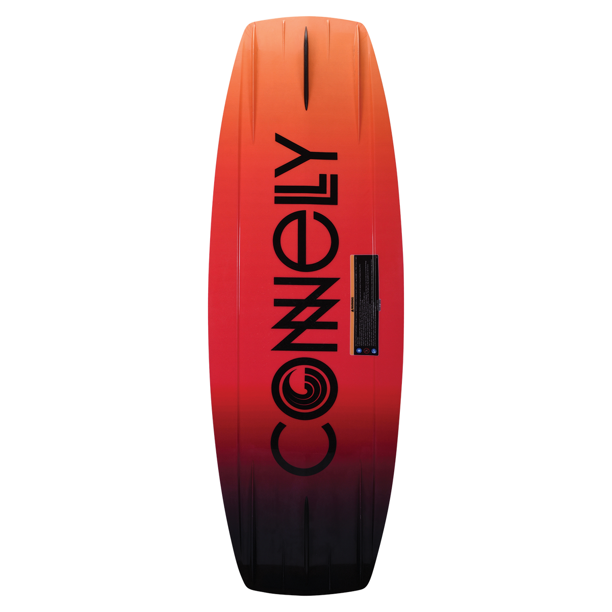 Bottom of the Reverb wakeboard with an orange-to-black gradient and large vertical black logo.