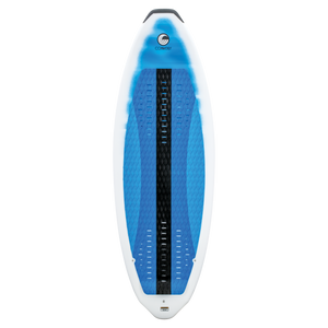 Top of the Ride wakesurf board featuring a blue traction pad with a black center strip for grip and control.