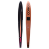 Top and base of Rocket water ski, featuring a sharp black-to-orange gradient finish with a logo and a tapered profile.
