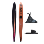 Top and base view of the Rocket ski with a black-to-orange gradient design, paired with a Comp front boot and Pivot RTP.