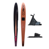 Top and base view of the Rocket ski with a black-to-orange gradient design, paired with a Comp front boot and Pivot RTP.