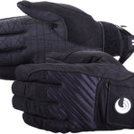 Pair of Men's Tournament Gloves in black, with a ribbed top, reinforced fingers, wrist strap, and logo patch.