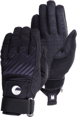 Set of Men's Tournament Gloves in black, highlighting grip texture, reinforced fingers, and wrist straps.
