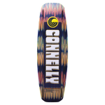Base view of the Woodro wakeboard with a blue and yellow gradient pattern and a centered Connelly logo with a dragon design.