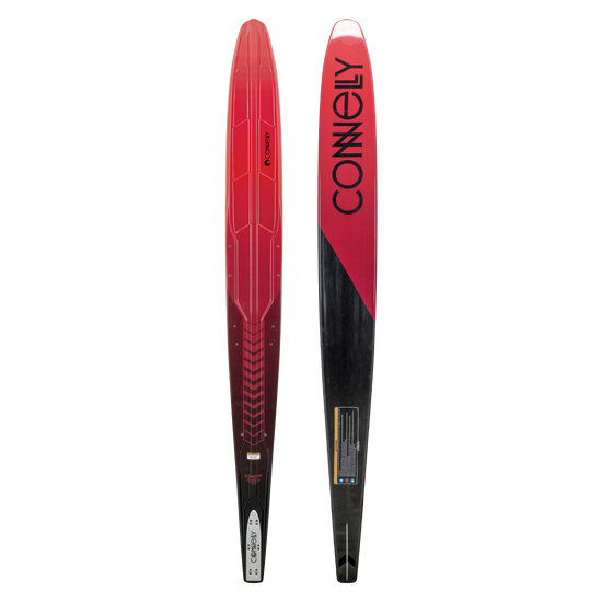 Full view of the 2024 Men's Concept ski, displaying both the top and base in a red-to-black gradient.