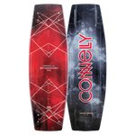 Base and top view of the 2024 Standard wakeboard, with a red geometric top design and a dark space-themed base.