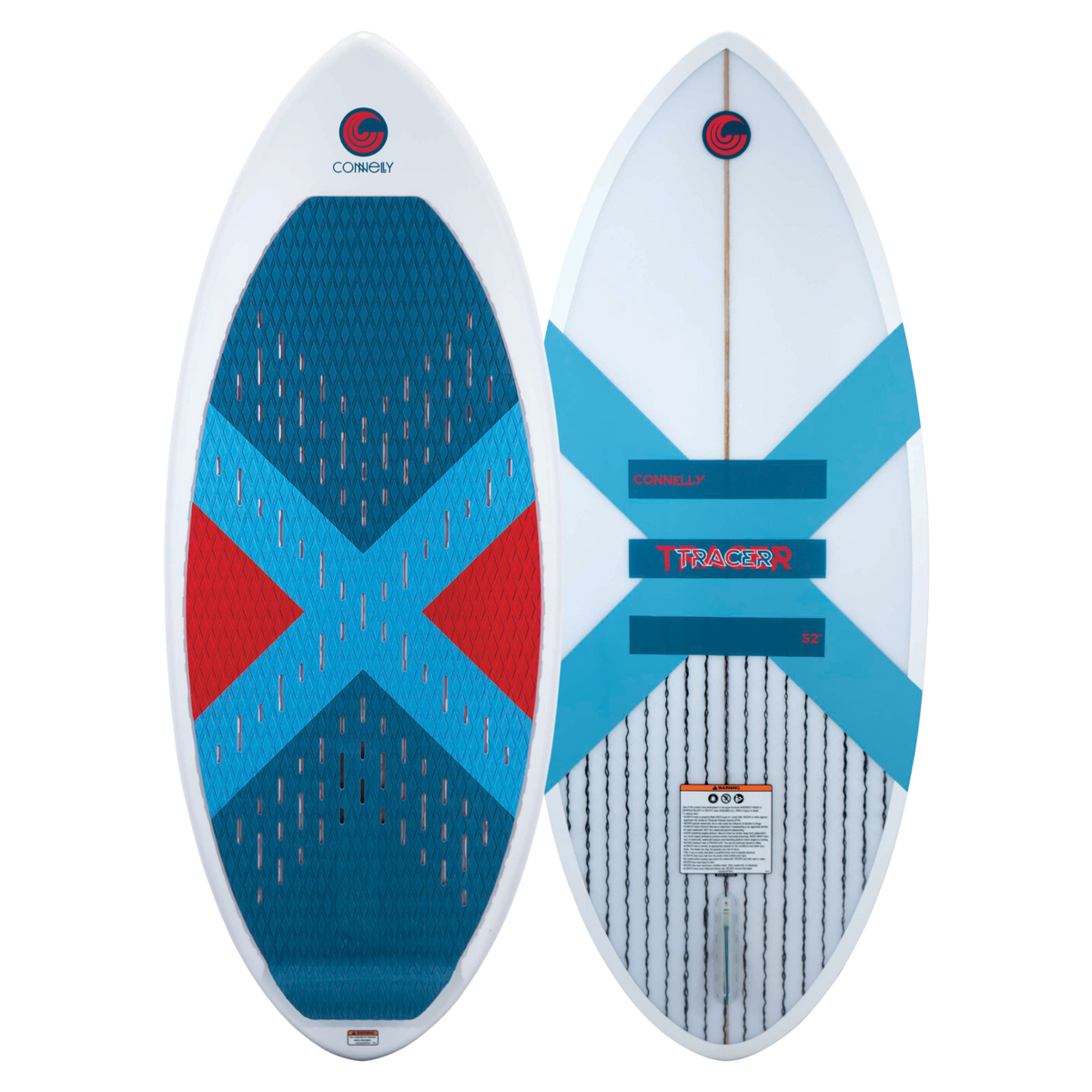 Top and base of the Tracer Skim; the top has a blue and red traction pad, while the base features a blue X-shaped graphic.