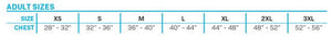 Chart displaying adult sizes for the Women's Classic Neo, with chest measurements for XS (28"-32") through 3XL (52"-56").