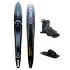 Top and bottom view of Outlaw ski in black with one Tempest front boot and rear toe plate.