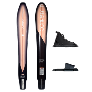 Big Daddy water ski shown from both sides with Swerve front boot and rear toe plate.