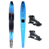 Top and bottom view of Concept ski in blue with black Shadow front and rear boots.