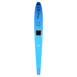 Base view of Concept water ski in bright blue with logo and lettering.