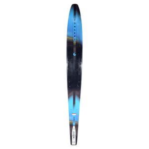 Top view of Concept water ski with black center stripe and blue edges.