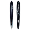 Top and base view of Outlaw water ski in black with light blue stripe design.