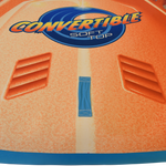 Close-up of orange deck showing Convertible Soft Top logo and raised vented surface details.