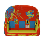 Top view of the Fun 3, a colorful inflatable with geometric patterns.