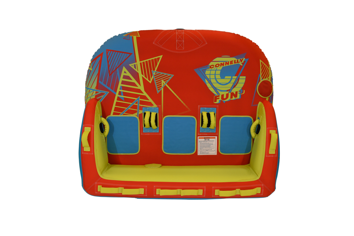 Top view of the Fun 3, a colorful inflatable with geometric patterns.