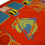 Close-up of the Fun 3 inflatable in red with yellow and blue accents.