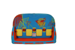 Top view of the Fun 4 tube in blue with red and yellow accents, grab handles, and back rest.
