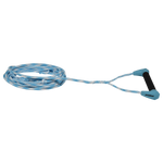 Angled view of blue Choice Handle with 25' Spectra Rope, shown coiled with black foam grip.