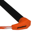Close-up of orange handle end with Proline logo and braided orange-and-white rope attached.
