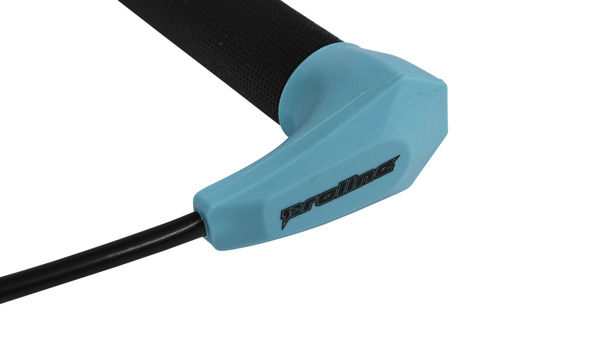 Close-up of cyan Choice Handle end showing Proline logo and textured black grip.
