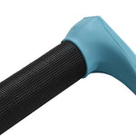 Close-up angled view of black textured grip and cyan end cap on Choice Handle.