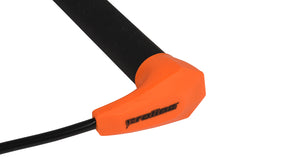 Close-up of orange Choice Handle end showing Proline logo and textured black grip.