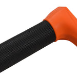 Close-up angled view of black textured grip and orange end cap on Choice Handle.