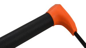 Close-up angled view of black textured grip and orange end cap on Choice Handle.