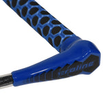 Close-up of blue handle end with Proline logo and black-and-blue patterned grip texture.