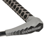 Close-up of grey handle end with Proline logo and black-and-grey patterned grip texture.