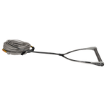 Angled view of grey Classic Handle with 65' Poly-E Rope, shown coiled with black handle grip.