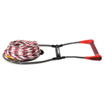 Angled view of Easy-Up Package EVA Handle and Mainline with red handle and red, white, black rope.