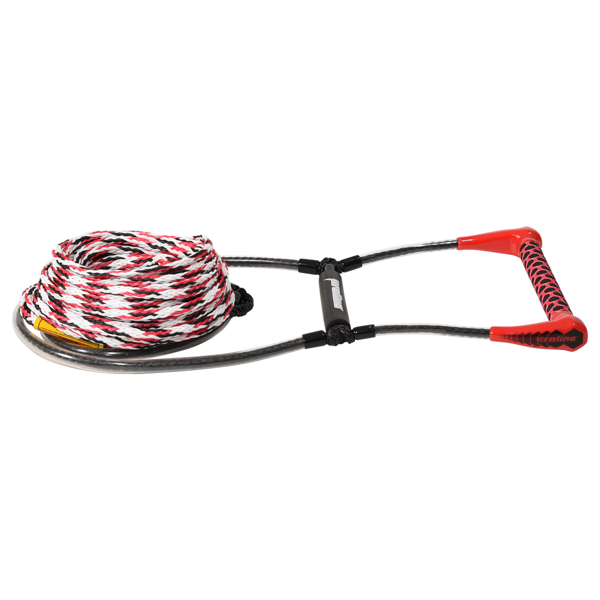 Angled view of Easy-Up Package EVA Handle and Mainline with red handle and red, white, black rope.