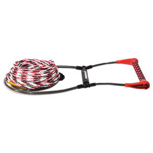 Angled view of Easy-Up Package EVA Handle and Mainline with red handle and red, white, black rope.