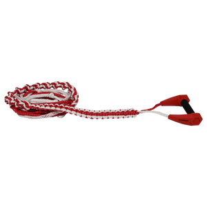 Angled view of red Torq Handle with 25' Poly-E Rope, shown coiled with black foam grip.