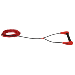 Angled view of Torq Handle with 65' Spectra Rope in red, shown coiled with red and black handle.