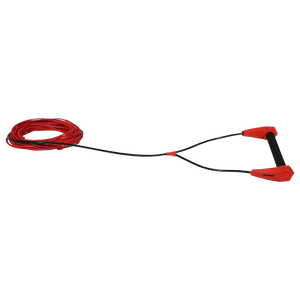 Angled view of Torq Handle with 65' Spectra Rope in red, shown coiled with red and black handle.