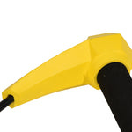 Close-up angled view of black textured grip and yellow end cap on Torq Handle.