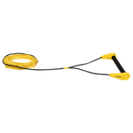 Angled view of Torq Handle with 65' Spectra Rope in yellow, shown coiled with yellow and black handle.